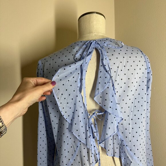 Robert Rodriguez Polka Dot Open Back Top Womens Size 6 Ruffle Cuff Feminine Blue - Picture 4 of 8